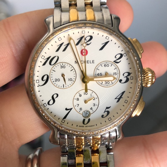 MICHELE DIAMOND 2 TONE WATCH + FREE BLUE REPLACEABLE BAND - Picture 7 of 12